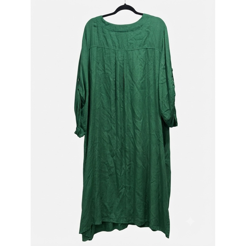 Ashley Stewart Green Linen Blend Roll Tab Sleeve Midi Dress Plus Size 26/28 NEW - Picture 2 of 5
